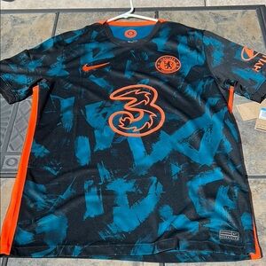 Nike Men's Jersey - Black and Teal with Orange Accents